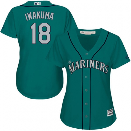 Women's Majestic Seattle Mariners #18 Hisashi Iwakuma Authentic Teal Green Alternate Cool Base MLB Jersey - Ujersey