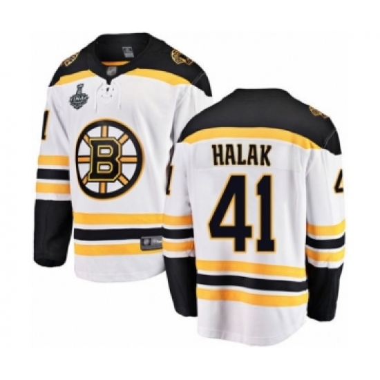Men's Boston Bruins #41 Jaroslav Halak Authentic White Away Fanatics Branded Breakaway 2019 Stanley Cup Final Bound Hockey Jersey