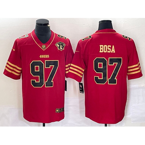 Men's Nike San Francisco 49ers #97 Nick Bosa Red 75th Golden Edition Stitched Limited Jersey - Ujersey