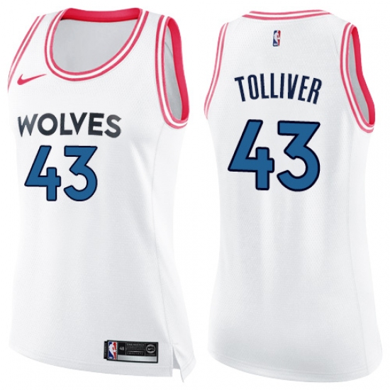 Women's Nike Minnesota Timberwolves #43 Anthony Tolliver Swingman White   Pink Fashion NBA Jersey - Ujersey