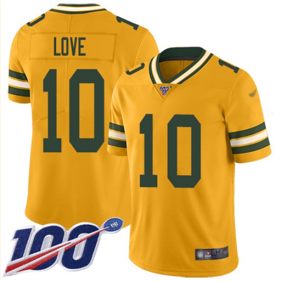 Men's Green Bay Packers #10 Jordan Love Gold Stitched NFL Limited Inverted Legend 100th Season Jersey - Ujersey