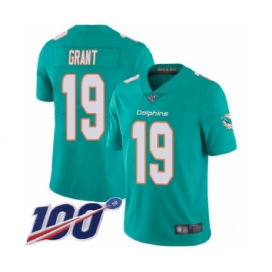 Men's Miami Dolphins #19 Jakeem Grant Aqua Green Team Color Vapor Untouchable Limited Player 100th Season Football Jersey - Ujersey