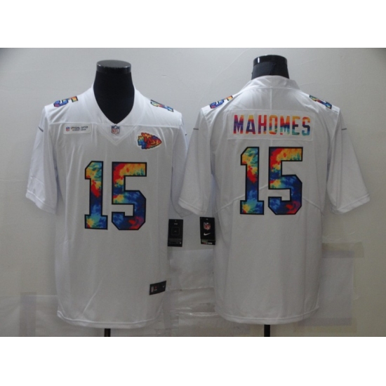 Men's Kansas City Chiefs #15 Patrick Mahomes White Rainbow Version Nike Limited Jersey - Ujersey