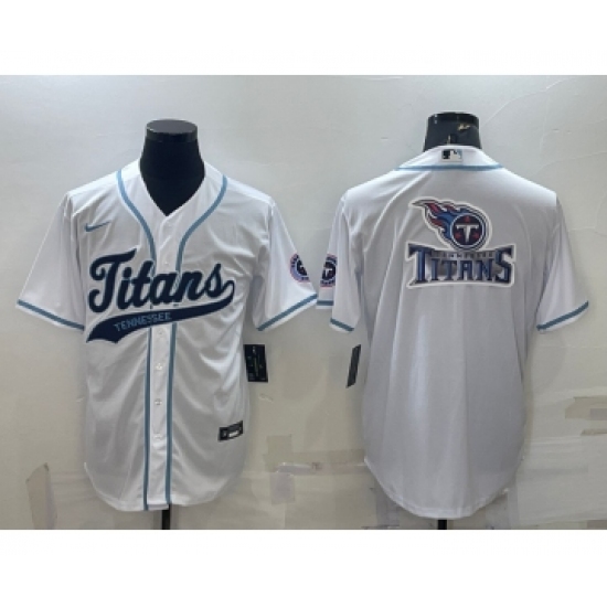 Men's Tennessee Titans White Team Big Logo With Patch Cool Base Stitched Baseball Jersey - Ujersey