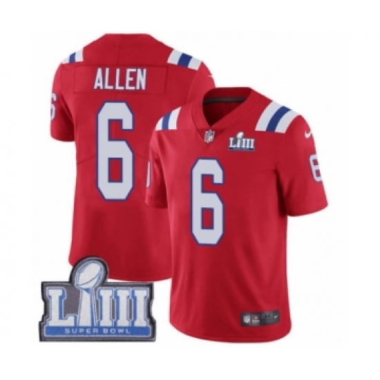 Men's Nike New England Patriots #6 Ryan Allen Red Alternate Vapor Untouchable Limited Player Super Bowl LIII Bound NFL Jersey - Ujersey