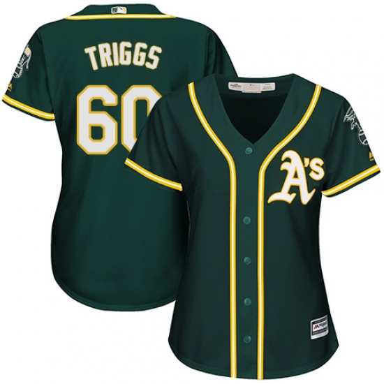 Women's Majestic Oakland Athletics #60 Andrew Triggs Replica Green Alternate 1 Cool Base MLB Jersey - Ujersey