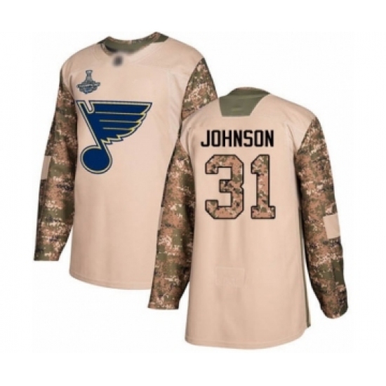 Men's St. Louis Blues #31 Chad Johnson Authentic Camo Veterans Day Practice 2019 Stanley Cup Champions Hockey Jersey - Ujersey