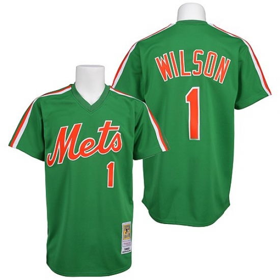 Men's Mitchell and Ness New York Mets #1 Mookie Wilson Authentic Green Throwback MLB Jersey - Ujersey