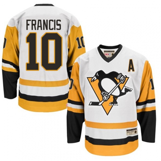 Men's CCM Pittsburgh Penguins #10 Ron Francis Authentic White Throwback NHL Jersey - Ujersey