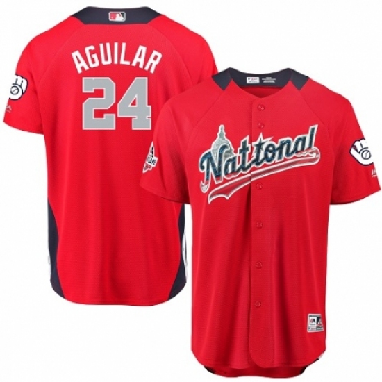 Men's Majestic Milwaukee Brewers #24 Jesus Aguilar Game Red National League 2018 MLB All-Star MLB Jersey - Ujersey