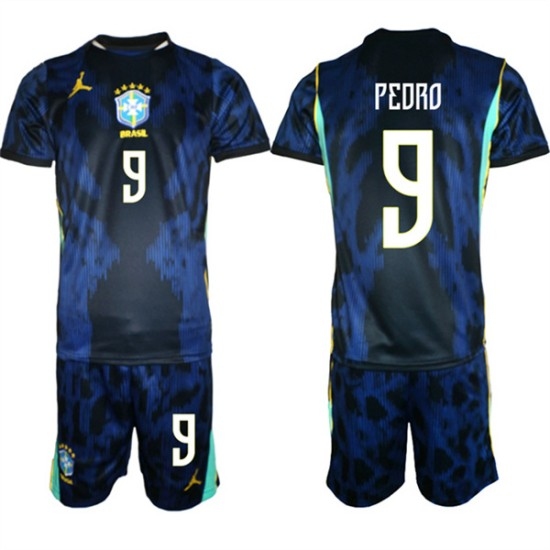 Men's Brazil national football team #9 Joo Pedro Navy 2026 Away Soccer Jersey Suit