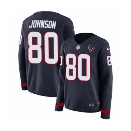Women's Nike Houston Texans #80 Andre Johnson Limited Navy Blue Therma Long Sleeve NFL Jersey - Ujersey