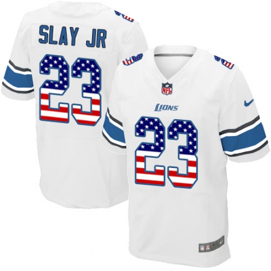 Men's Nike Detroit Lions #23 Darius Slay Jr Elite White Road USA Flag Fashion NFL Jersey - Ujersey