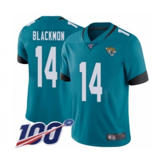 Men's Jacksonville Jaguars #14 Justin Blackmon Teal Green Alternate Vapor Untouchable Limited Player 100th Season Football Jersey - Ujersey