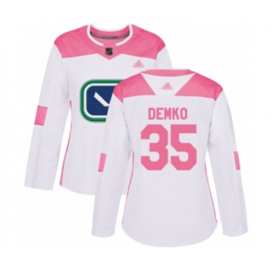 Women's Vancouver Canucks #35 Thatcher Demko Authentic White Pink Fashion Hockey Jersey - Ujersey