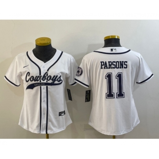 Women's Dallas Cowboys #11 Micah Parsons White With Patch Cool Base Stitched Baseball Jersey - Ujersey