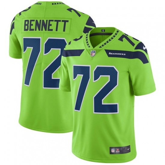Men's Nike Seattle Seahawks #72 Michael Bennett Limited Green Rush Vapor Untouchable NFL Jersey - Ujersey
