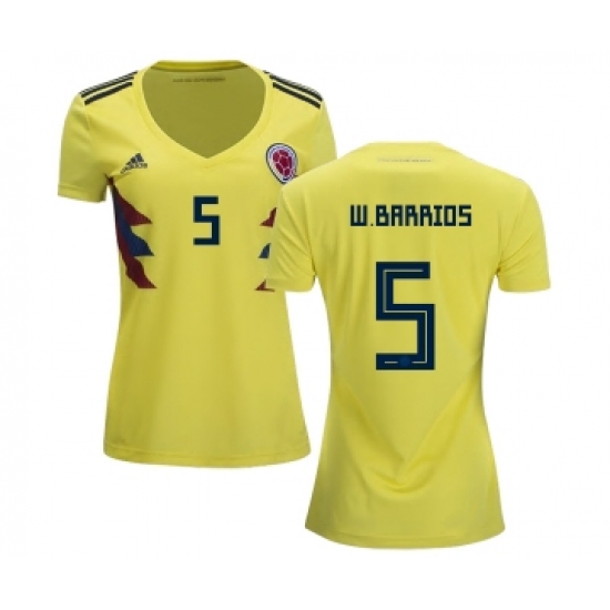 Women's Colombia #5 W.Barrios Home Soccer Country Jersey
