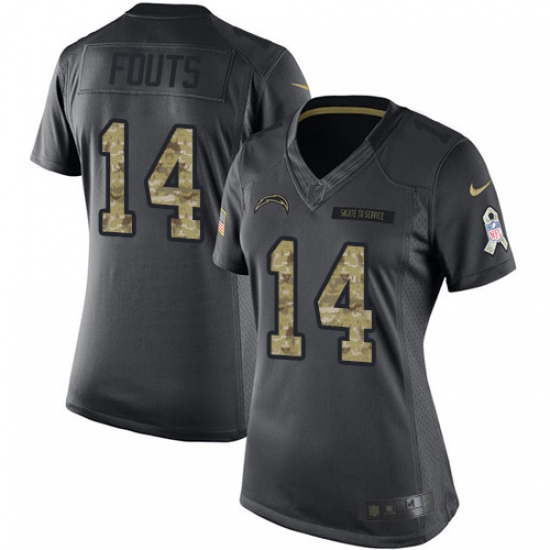 Women's Nike Los Angeles Chargers #14 Dan Fouts Limited Black 2016 Salute to Service NFL Jersey - Ujersey