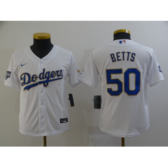 Youth Nike Los Angeles Dodgers #50 Mookie Betts White Series Champions Authentic Jersey - Ujersey