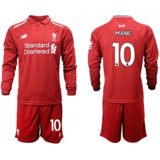Liverpool #10 Mane Home Long Sleeves Soccer Club Jersey