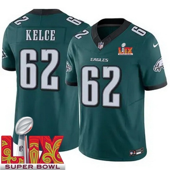 Youth Philadelphia Eagles Jason Kelce #62 Green 2024 2025 Super Bowl LIX F U S E Stitched NFL Jersey - Ujersey