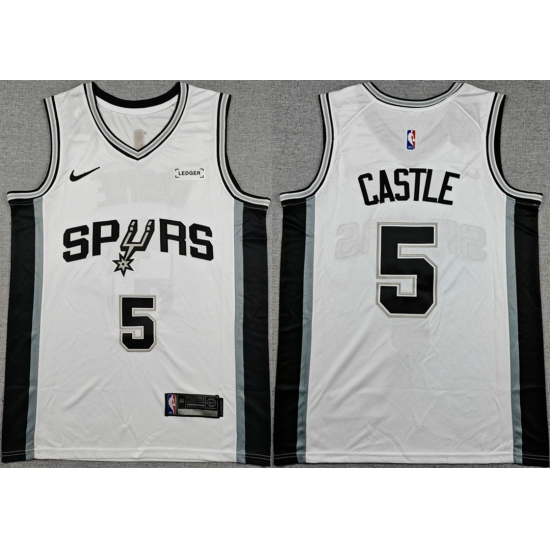 Men's San Antonio Spurs #5 Stephon Castle White 2025-26 Association Edition Stitched Basketball Jersey - Ujersey