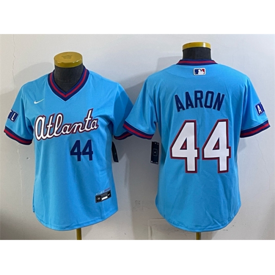 Women's Atlanta Braves #44 Hank Aaron Powder Blue 2026 City Connect Stadium Stitched Baseball Jersey(Run Small) - Ujersey