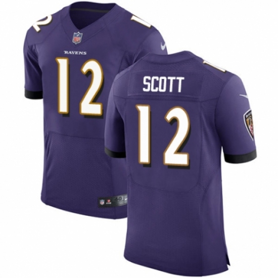 Men's Nike Baltimore Ravens #12 Jaleel Scott Purple Team Color Vapor Untouchable Elite Player NFL Jersey