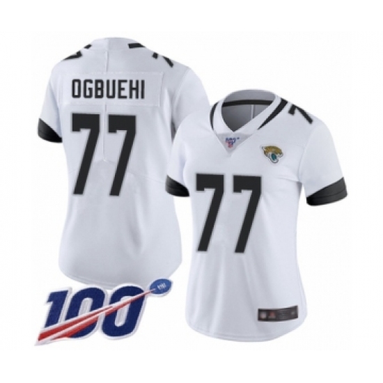 Women's Jacksonville Jaguars #77 Cedric Ogbuehi White Vapor Untouchable Limited Player 100th Season Football Jersey - Ujersey
