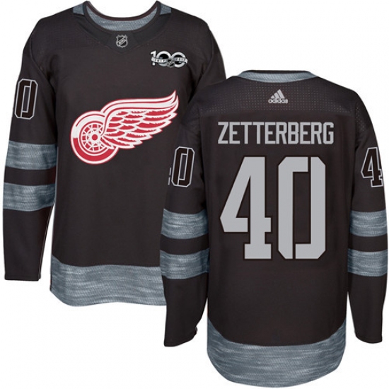 Men's Adidas Detroit Red Wings #40 Henrik Zetterberg Authentic Black 1917-2017 100th Anniversary NHL Jersey - Ujersey