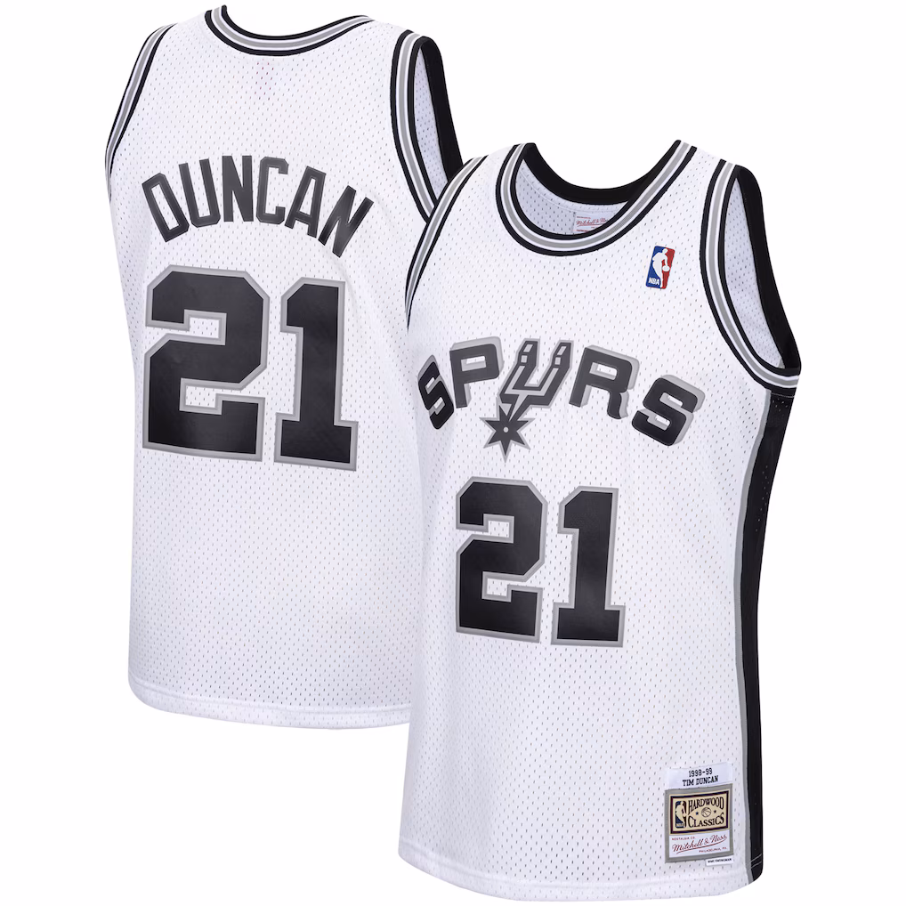 Men's San Antonio Spurs Tim Duncan Mitchell & Ness White 1998/99 Hardwood Classics Swingman Jersey - ujerseystore
