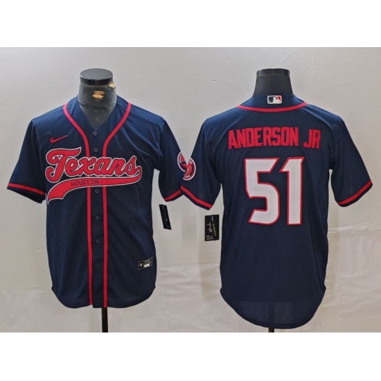 Men's Houston Texans #51 Will Anderson Jr Navy With Cool Base Stitched Baseball Jersey - Ujersey