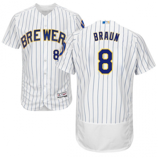 Men's Majestic Milwaukee Brewers #8 Ryan Braun White Home Flex Base Authentic Collection MLB Jersey - Ujersey