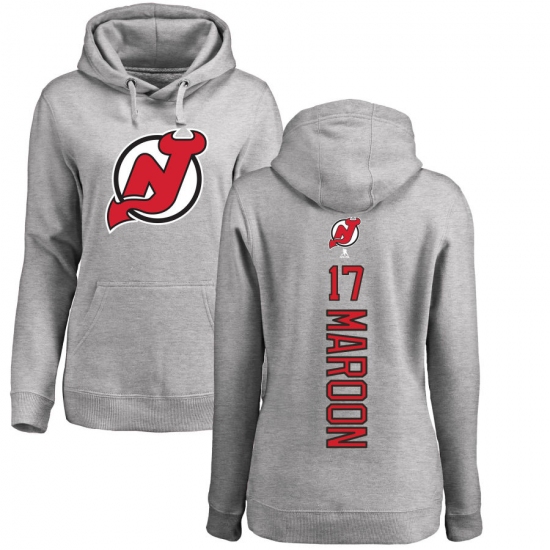 NHL Women's Adidas New Jersey Devils #17 Patrick Maroon Ash Backer Pullover Hoodie