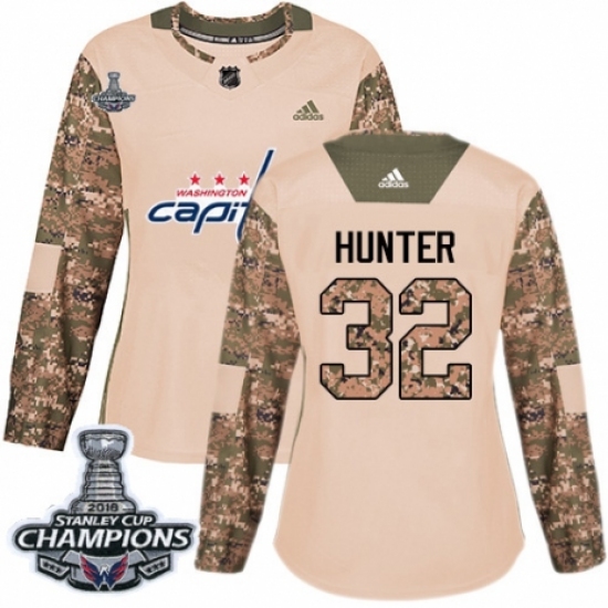 Women's Adidas Washington Capitals #32 Dale Hunter Authentic Camo Veterans Day Practice 2018 Stanley Cup Final Champions NHL Jersey - Ujersey