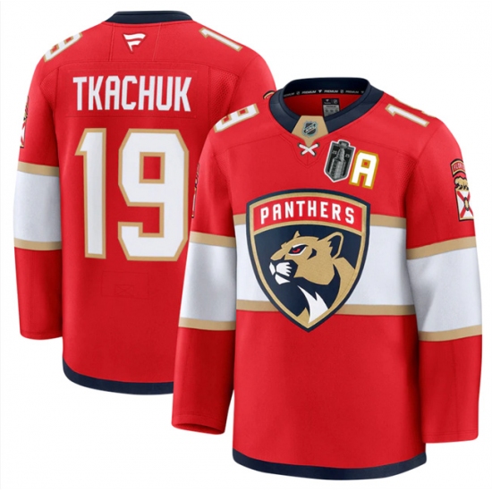 Men's Florida Panthers #19 Matthew Tkachuk Red 2025 Stanley Cup Final Stitched Hockey Jersey - Ujersey