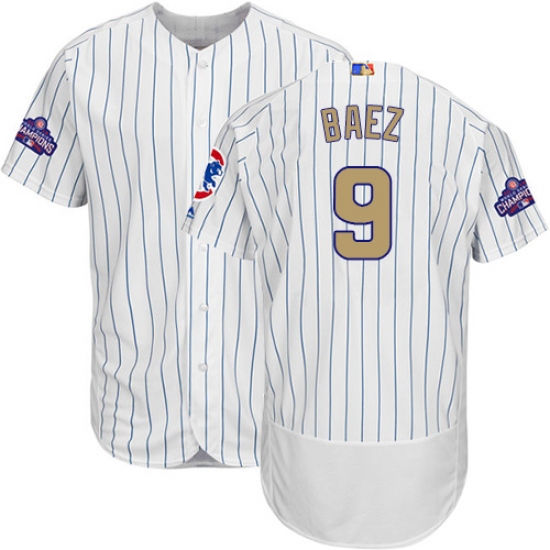 Men's Majestic Chicago Cubs #9 Javier Baez Authentic White 2017 Gold Program Flex Base MLB Jersey - Ujersey