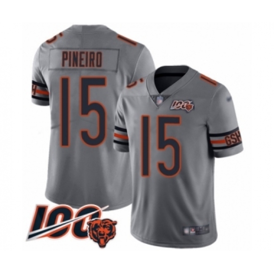 Men's Chicago Bears #15 Eddy Pineiro Limited Silver Inverted Legend 100th Season Football Jersey - Ujersey
