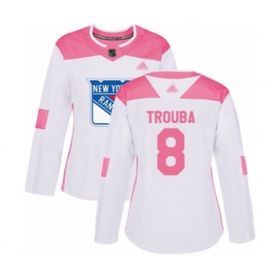 Women's New York Rangers #8 Jacob Trouba Authentic White Pink Fashion Hockey Jersey - Ujersey