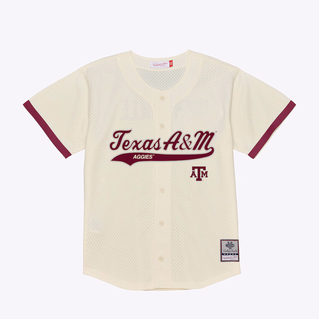 Men's Mitchell & Ness Cream Texas A&M Aggies Mesh Button-Up Batting Practice Baseball Jersey - Ujersey NHL
