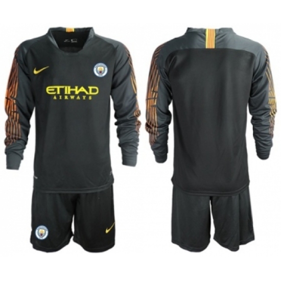 Manchester City Blank Black Goalkeeper Long Sleeves Soccer Club Jersey