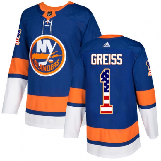 Men's Adidas New York Islanders #1 Thomas Greiss Authentic Royal Blue USA Flag Fashion NHL Jersey - Ujersey