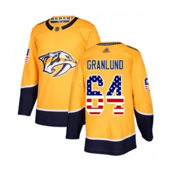 Men's Nashville Predators #64 Mikael Granlund Authentic Gold USA Flag Fashion Hockey Jersey - Ujersey