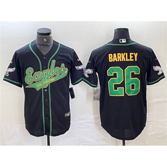 Men's Philadelphia Eagles #26 Saquon Barkley Black Gold Cool Base Baseball Stitched Jersey - Ujersey