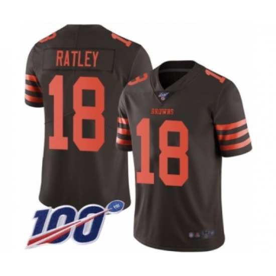 Men's Cleveland Browns #18 Damion Ratley Limited Brown Rush Vapor Untouchable 100th Season Football Jersey - Ujersey
