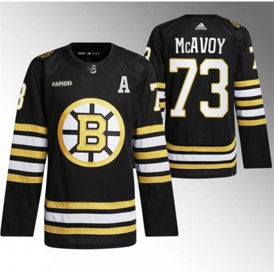 Men's Boston Bruins #73 Charlie McAvoy Black With Rapid7 100th Anniversary Stitched Jersey - Ujersey