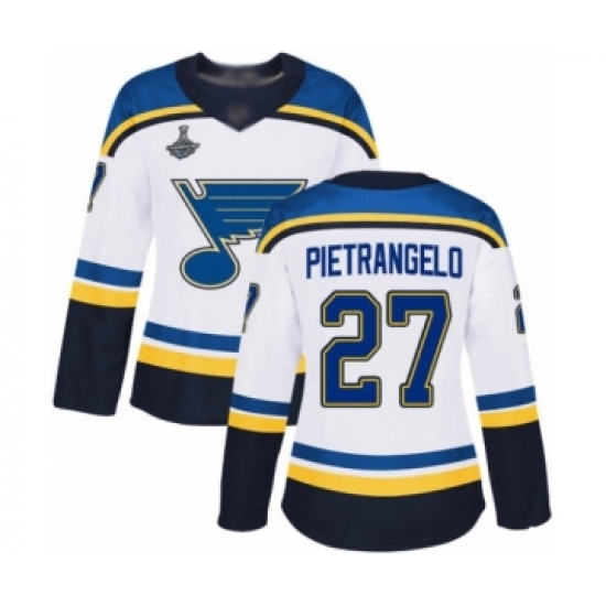 Women's St. Louis Blues #27 Alex Pietrangelo Authentic White Away 2019 Stanley Cup Champions Hockey Jersey - Ujersey