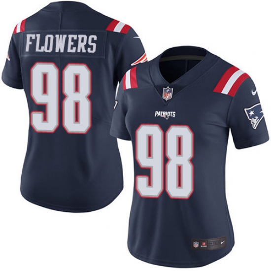 Women's Nike New England Patriots #98 Trey Flowers Limited Navy Blue Rush Vapor Untouchable NFL Jersey - Ujersey