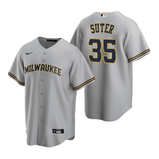 Men's Nike Milwaukee Brewers #35 Brent Suter Gray Road Stitched Baseball Jersey - Ujersey
